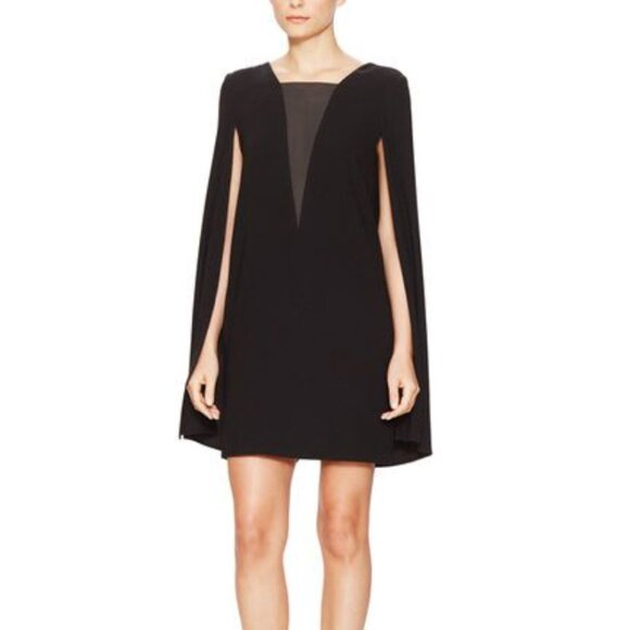 New Maje Decoller cape poncho high neck semisheer lace insert trapeze minidress - Picture 2 of 16